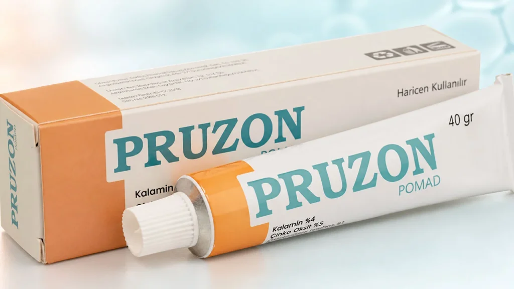 Pruzon pomad, kaşıntı kremi çeşitlerine örnek olarak gösterilmektedir. Gerçek ürün kutusu görseli kullanılmıştır.